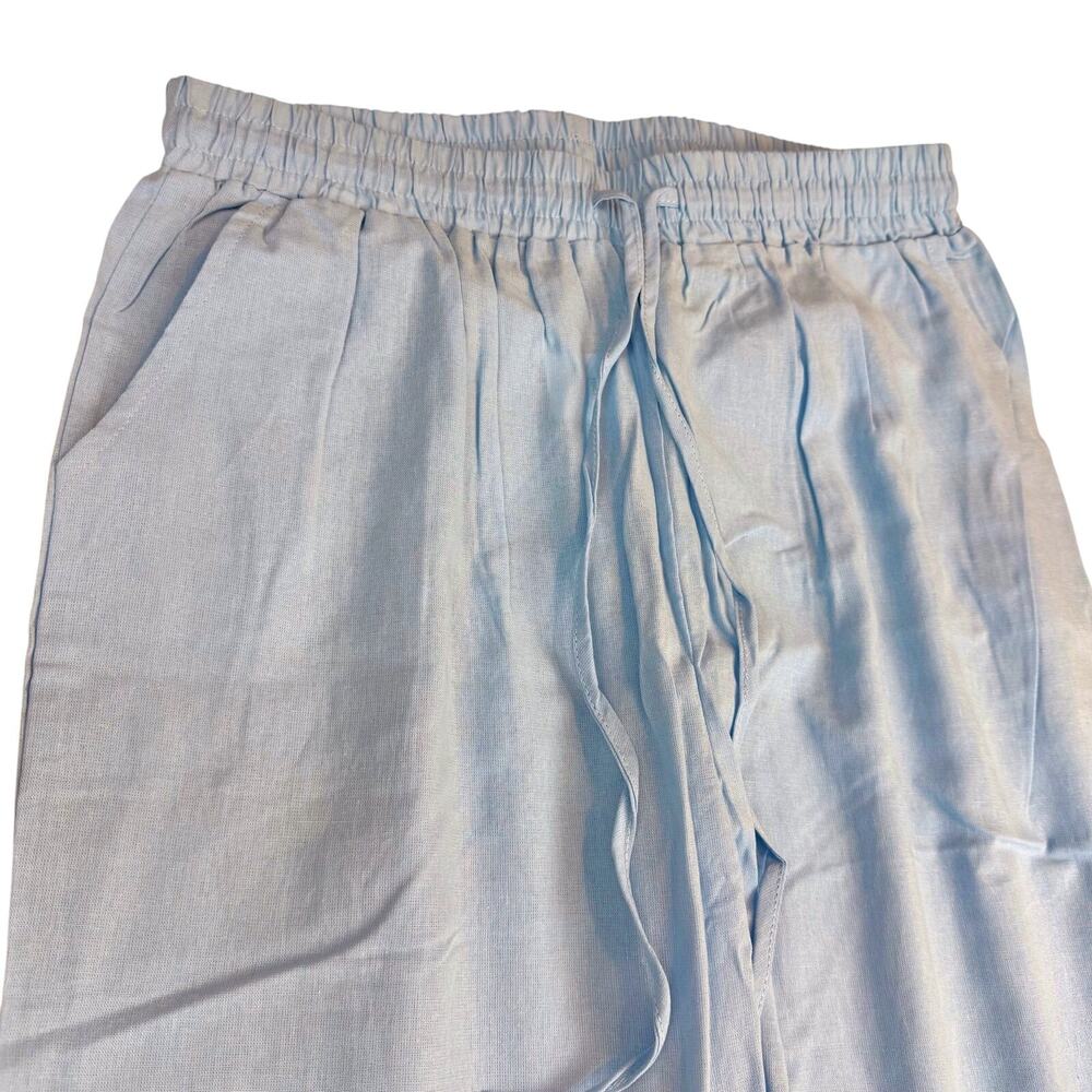 NWT Women's Baby Blue Pants Loose Fit Button Crochet Trim Elastic Waist Pockets - Picture 6 of 16